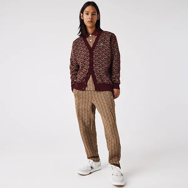 Áo Cardigan Lacoste Jacquard Monogram Patterned AH6825 Màu Đỏ Mận Size S - Thời trang - Vua Hàng Hiệu