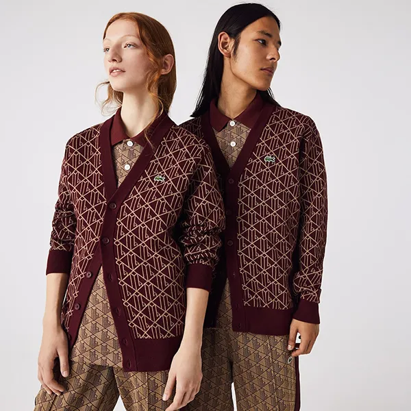 Áo Cardigan Lacoste Jacquard Monogram Patterned AH6825 Màu Đỏ Mận Size S - Thời trang - Vua Hàng Hiệu