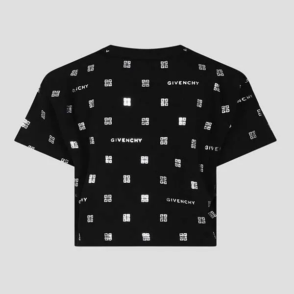 Áo Croptop Nữ Givenchy Black With Silver Logo Monogram Printed H15344 09B Màu Đen