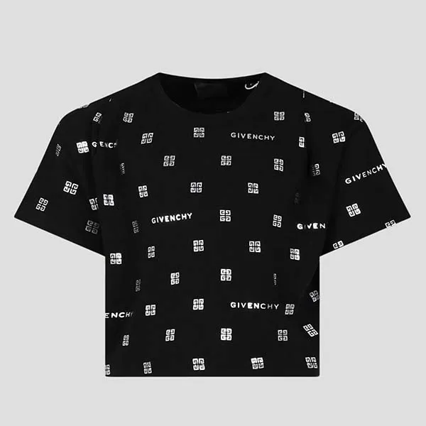 Áo Croptop Nữ Givenchy Black With Silver Logo Monogram Printed H15344 09B Màu Đen