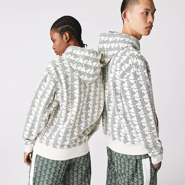 Áo Hoodie Unisex Lacoste LIVE Loose Fit Monogram SH2753-51-PT2 Màu Trắng Xanh Size XXS