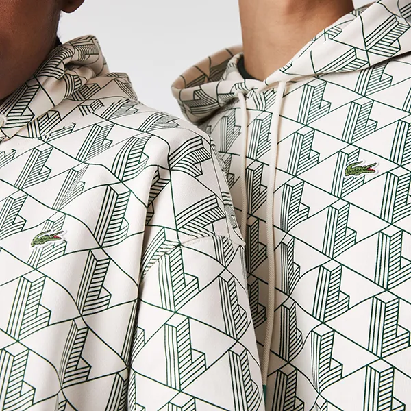 Áo Hoodie Unisex Lacoste LIVE Loose Fit Monogram SH2753-51-PT2 Màu Trắng Xanh Size XXS