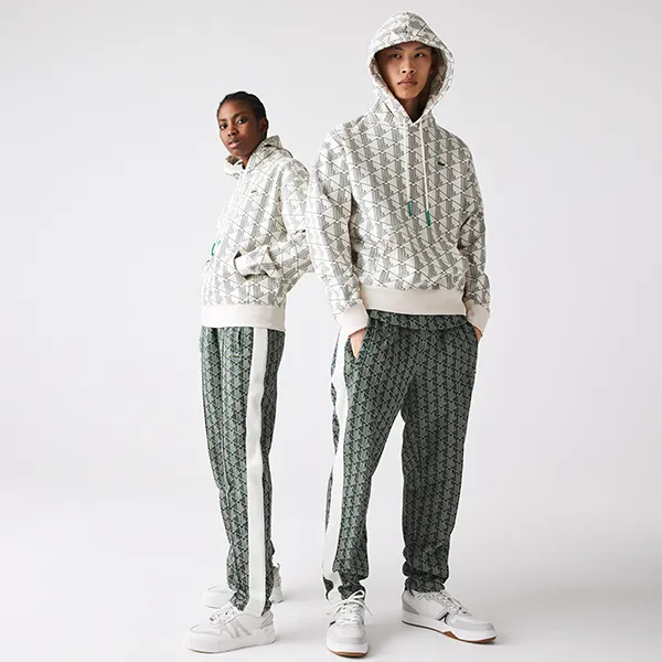 Áo Hoodie Unisex Lacoste LIVE Loose Fit Monogram SH2753-51-PT2 Màu Trắng Xanh Size XXS