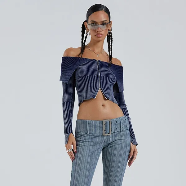 Áo Jaded London Tribeca Ribbed Off The Shoulder Knit WH2599 Màu Xanh Navy Size XS - Thời trang - Vua Hàng Hiệu