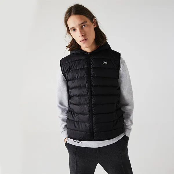 Áo Khoác Gile Nam Lacoste Hooded Water-Resistant Ripstop Quilted Vest BH1552 C31 Màu Đen Size 50