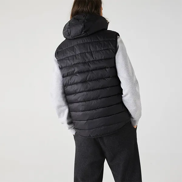 Áo Khoác Gile Nam Lacoste Hooded Water-Resistant Ripstop Quilted Vest BH1552 C31 Màu Đen Size 50