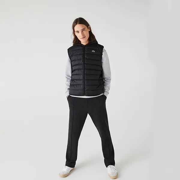 Áo Khoác Gile Nam Lacoste Hooded Water-Resistant Ripstop Quilted Vest BH1552 C31 Màu Đen Size 50