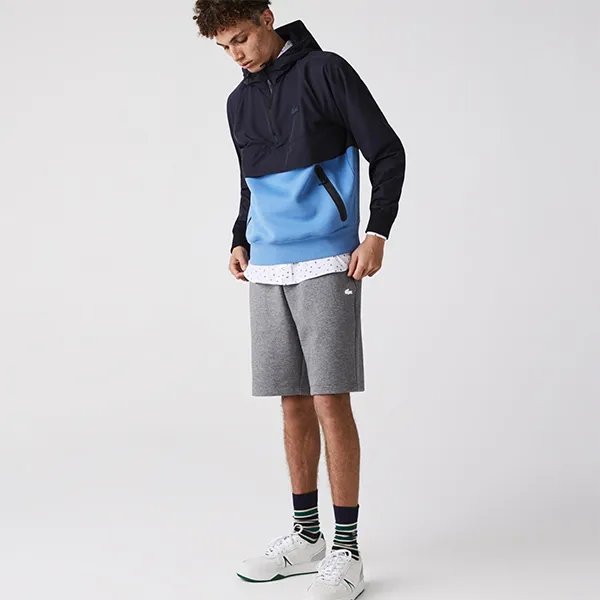 Áo Khoác Nam Lacoste Bimaterial Pullover Jacket BH7603 KFS Màu Navy Xanh Dương Size 5