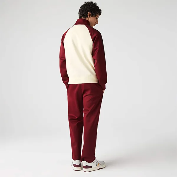 Áo Khoác Nam Lacoste Colorblock Zippered High Neck Cotton Blend SH7625-19Q Màu Be Đỏ Size 4