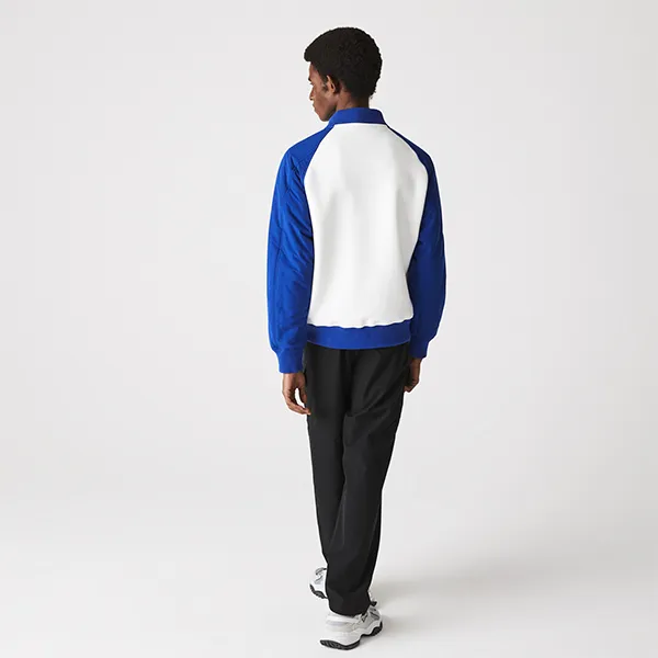 Áo Khoác Nỉ Nam Lacoste Men’s Quilted Sleeve Bimaterial Teddy Jacket BH7771 Màu Trắng Phối Xanh Dương Size 50
