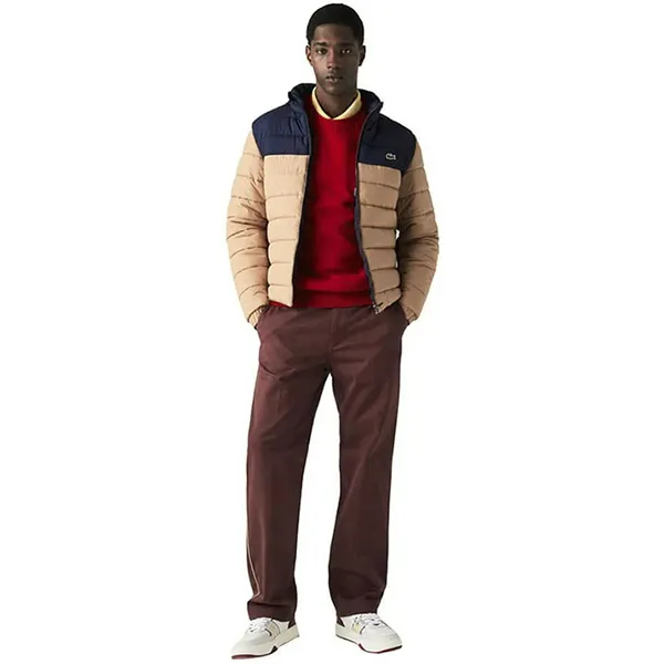 Áo Khoác Nam Lacoste Padded Jacket With Concealed Hood BH7774-7EV Màu Be Xanh Navy Size 50