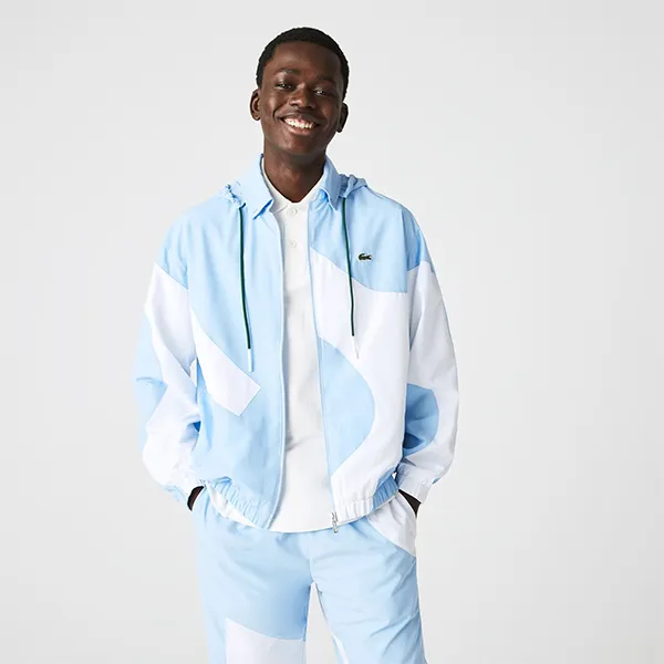 Áo Khoác Nam Lacoste Zippered Water-Resistant Jacket BH2586 E7B Màu Trắng Phối Xanh Size 50