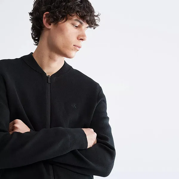 Áo Khoác Len Nam Calvin Klein CK SP40588414 - BLK Smooth Cotton Sweater Bomber Jacket Màu Đen Size M - Thời trang - Vua Hàng Hiệu