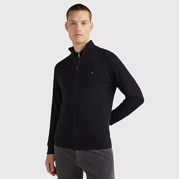 Áo Khoác Len Nam Tommy Hilfiger Cotton Mix Zip Sweater MW28050 Màu Đen Size S