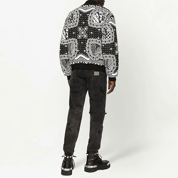 Áo Khoác Nam Dolce & Gabbana D&G Bandana Print Bomber Jacket G9YE7TFUM6XS9000 Màu Đen/Trắng