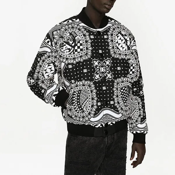Áo Khoác Nam Dolce & Gabbana D&G Bandana Print Bomber Jacket G9YE7TFUM6XS9000 Màu Đen/Trắng