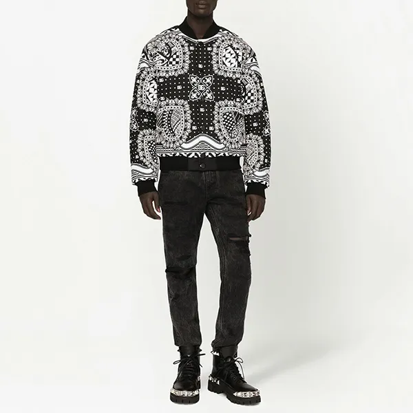 Áo Khoác Nam Dolce & Gabbana D&G Bandana Print Bomber Jacket G9YE7TFUM6XS9000 Màu Đen/Trắng