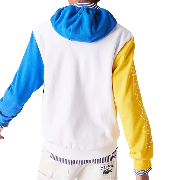 Áo Khoác Nam Lacoste Colour-block Zippered Fleece Hoodie SH1215 Màu Xanh Trắng Size 3