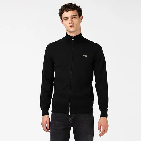 Áo Khoác Nam Lacoste Men's Stand-up Collar Organic Cotton Zippered Sweater AH1957 - 031 Màu Đen Size 3
