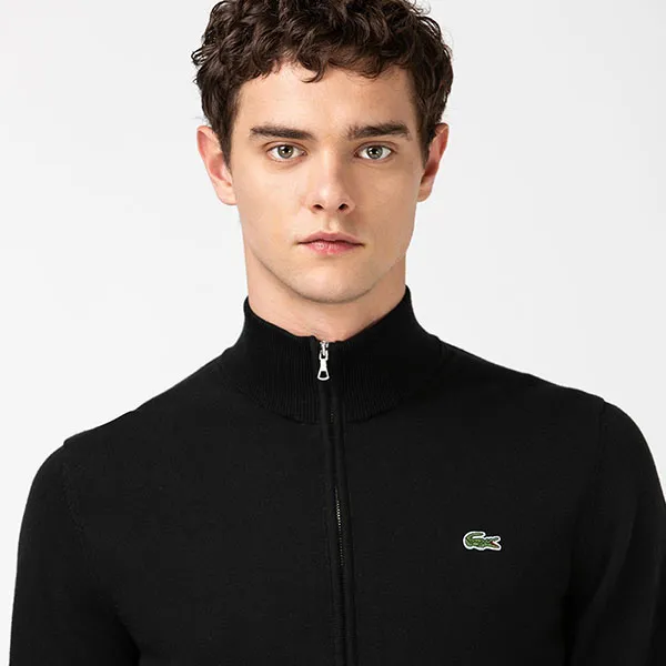 Áo Khoác Nam Lacoste Men's Stand-up Collar Organic Cotton Zippered Sweater AH1957 - 031 Màu Đen Size 3