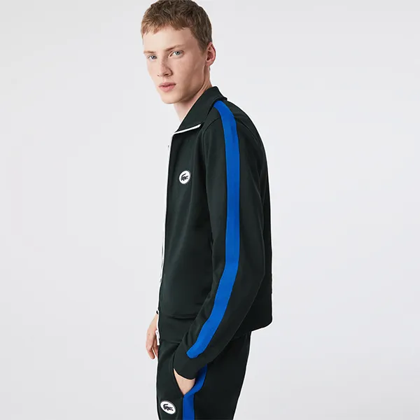 Áo Khoác Nam Lacoste Regular Fit High-Neck Zip-Up Sweatshirt SH9664-YZP Màu Xanh Rêu Đen Size 5