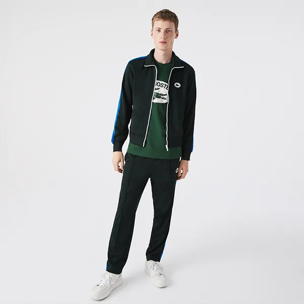 Áo Khoác Nam Lacoste Regular Fit High-Neck Zip-Up Sweatshirt SH9664-YZP Màu Xanh Rêu Đen Size 5