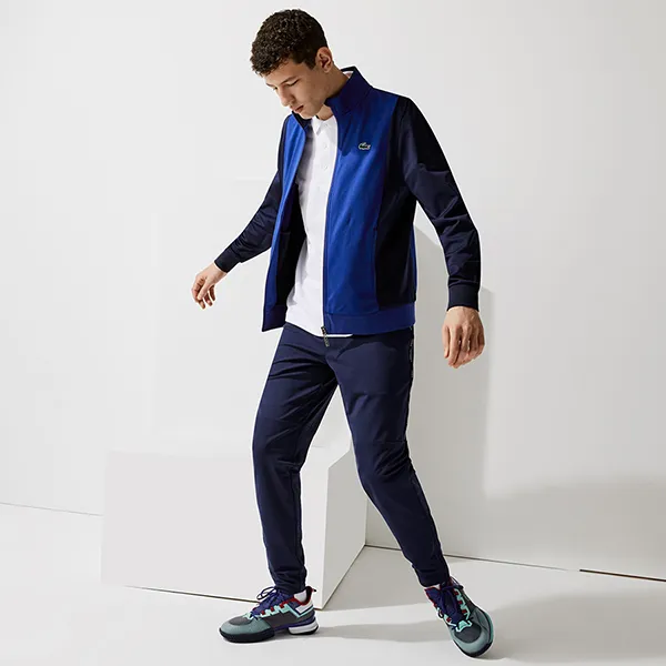 Áo Khoác Nam Lacoste Sport Resistant Bicolor Piqué Zip Sweatshirt SH6937 D9A Màu Xanh Dương Size 4