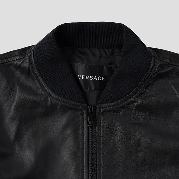 Áo Khoác Nam Versace Black Leather Logo Embroidered 1010117 1A07330 1B000 Màu Đen - Thời trang - Vua Hàng Hiệu