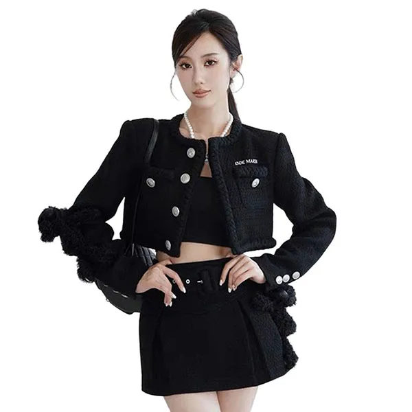 Áo Khoác Nữ 13 De Marzo Jacket Black Classic Weave Tweed FR-0641-0010 Màu Đen