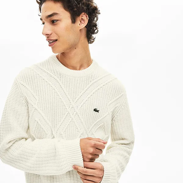 Áo Len Nam Lacoste Men’s AH7954-BQ9 Màu Trắng Kem Size 5