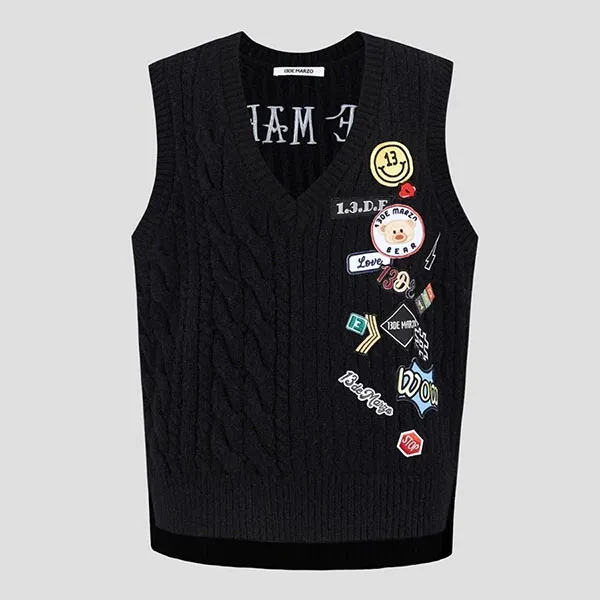 Áo Len Nữ 13 De Marzo Black Badges Knit Vest Tap Shoe FR0327-00101 Màu Đen