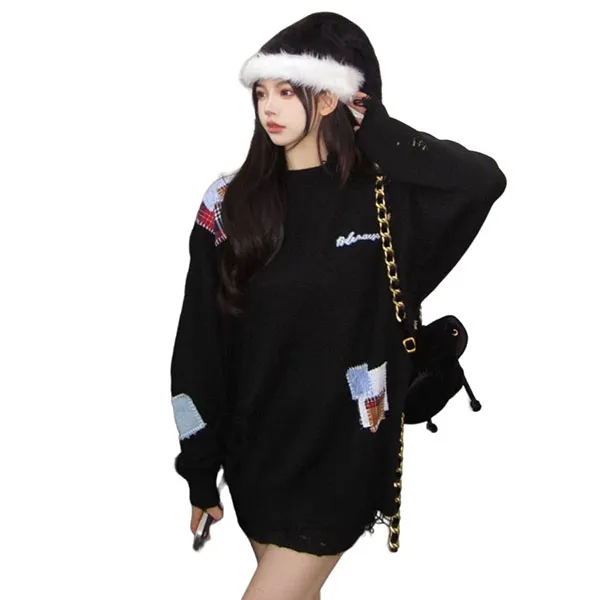 Áo Len Nữ 13 De Marzo Black Plaid Patch Broken FR-0050-0010 Màu Đen