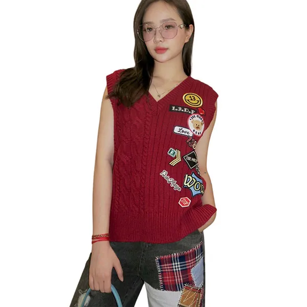 Áo Len Nữ 13 De Marzo Red Badges Knit Vest Tap Shoe FR0327-0010 Màu Đỏ - Thời trang - Vua Hàng Hiệu