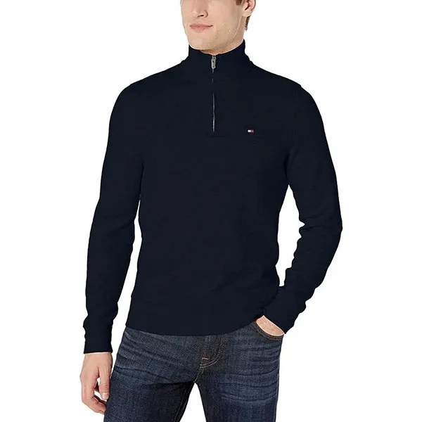Áo Nỉ Nam Tommy Hilfiger Solid Quarter-Zip Sweatshirt 78C6087-410 Màu Xanh Đen Size M