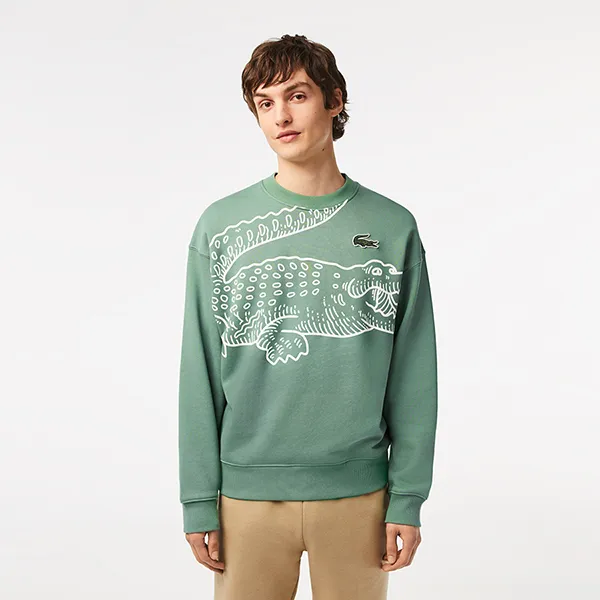 Áo Nỉ Sweater Nam Lacoste Crew Neck Loose Fit Croc Print SH8248 Màu Xanh Green
