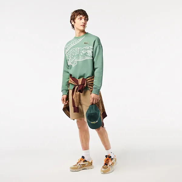 Áo Nỉ Sweater Nam Lacoste Crew Neck Loose Fit Croc Print SH8248 Màu Xanh Green