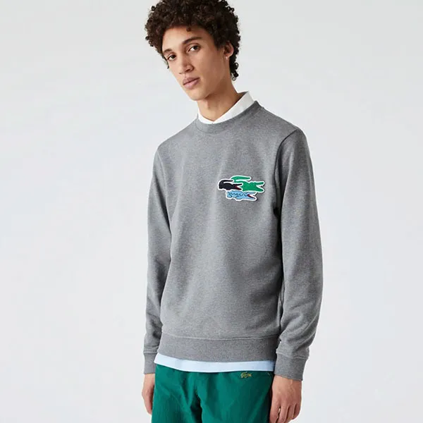 Áo Nỉ Unisex Lacoste Crew Neck Organic Cotton Sweatshirt SH9882-1VQ Màu Xám Size S