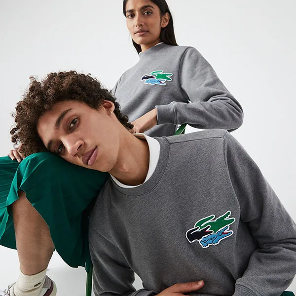 Áo Nỉ Unisex Lacoste Crew Neck Organic Cotton Sweatshirt SH9882-1VQ Màu Xám Size S