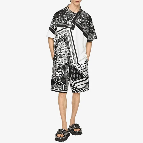 Áo Phông Nam Dolce & Gabbana D&G Printed Patchwork T-Shirt G8KBATG7DDJS9000 Màu Trắng/Đen Size 44
