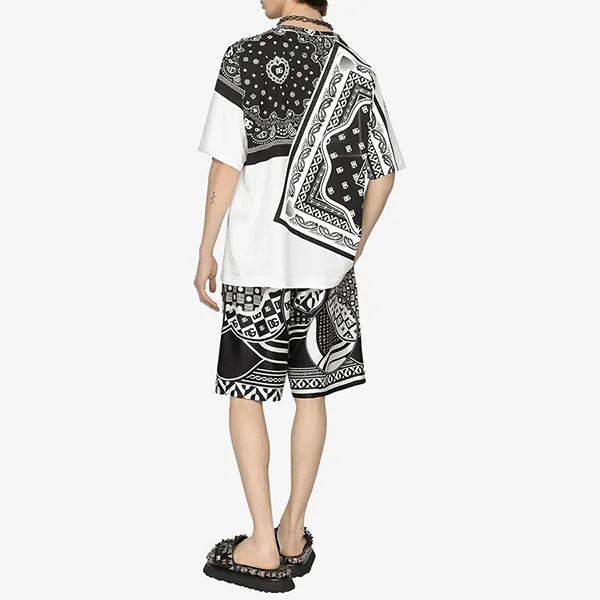 Áo Phông Nam Dolce & Gabbana D&G Printed Patchwork T-Shirt G8KBATG7DDJS9000 Màu Trắng/Đen Size 44
