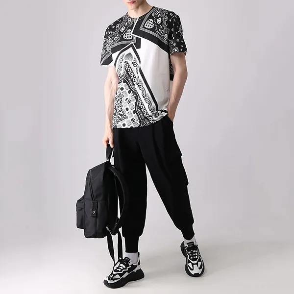 Áo Phông Nam Dolce & Gabbana D&G Printed Patchwork T-Shirt G8KBATG7DDJS9000 Màu Trắng/Đen Size 44