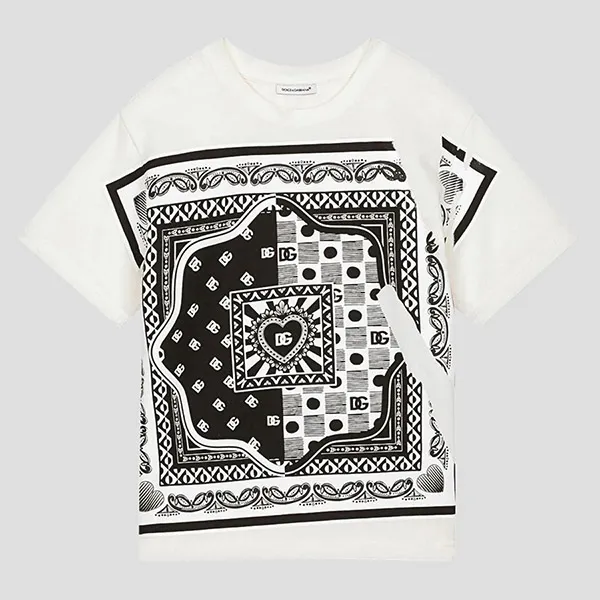 Áo Phông Nam Dolce & Gabbana D&G White Banada Printed Tshirt G8KBAT G7DDK Màu Trắng