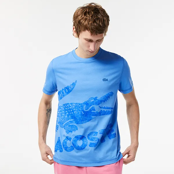 Áo Phông Nam Lacoste Men's Regular Fit Organic Cotton Jersey T-Shirt TH8249-51-L99 Màu Xanh Blue Size 4