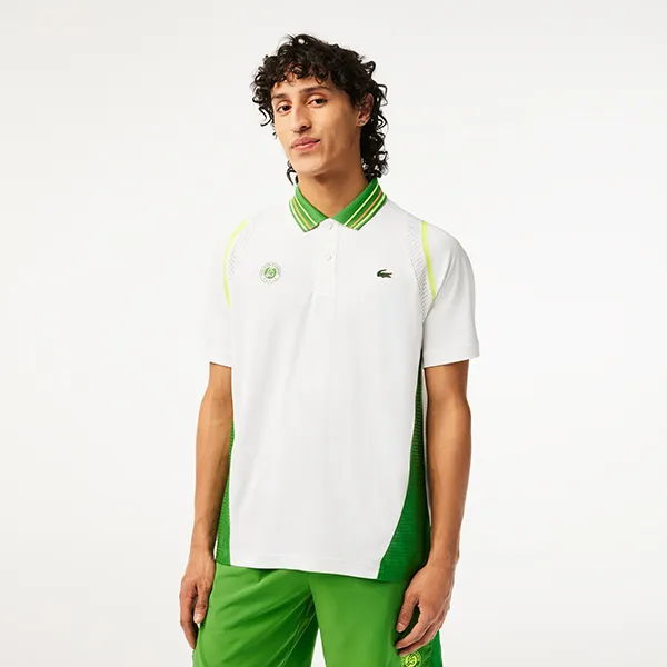 Áo Polo Nam Lacoste Men’s SPORT Roland Garros Edition Ultra-Dry Two Tone DH6071-YCI Màu Trắng Xanh Size 4