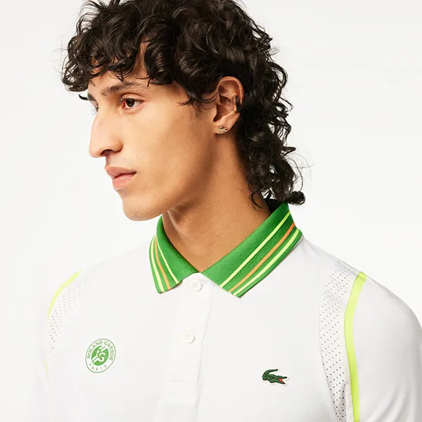 Áo Polo Nam Lacoste Men’s SPORT Roland Garros Edition Ultra-Dry Two Tone DH6071-YCI Màu Trắng Xanh Size 4