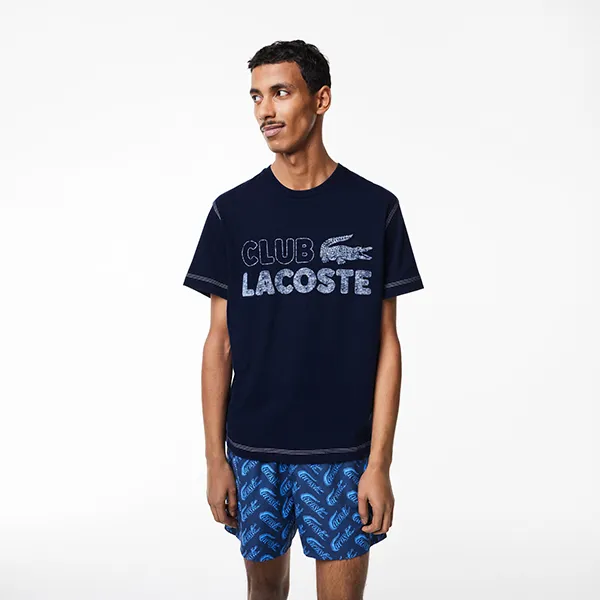 Áo Phông Nam Lacoste Vintage Print Organic Cotton TH5440-166 Tshirt Màu Xanh Navy Size 4