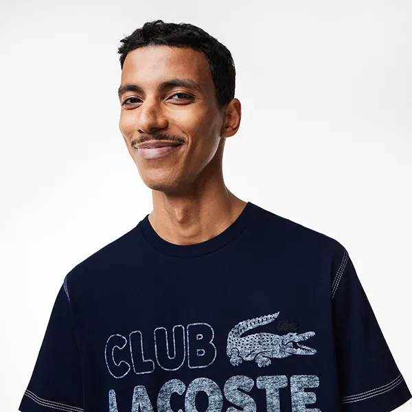 Áo Phông Nam Lacoste Vintage Print Organic Cotton TH5440-166 Tshirt Màu Xanh Navy Size 4