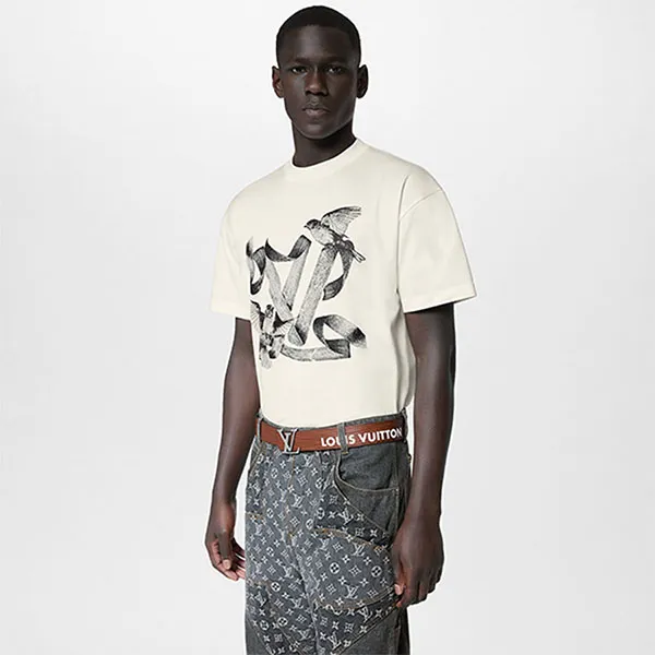 Áo Phông Nam Louis Vuitton LV Printed Cotton TShirt Màu Trắng Họa Tiết
