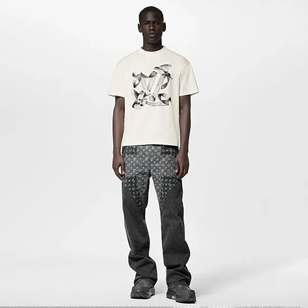 Áo Phông Nam Louis Vuitton LV Printed Cotton TShirt Màu Trắng Họa Tiết