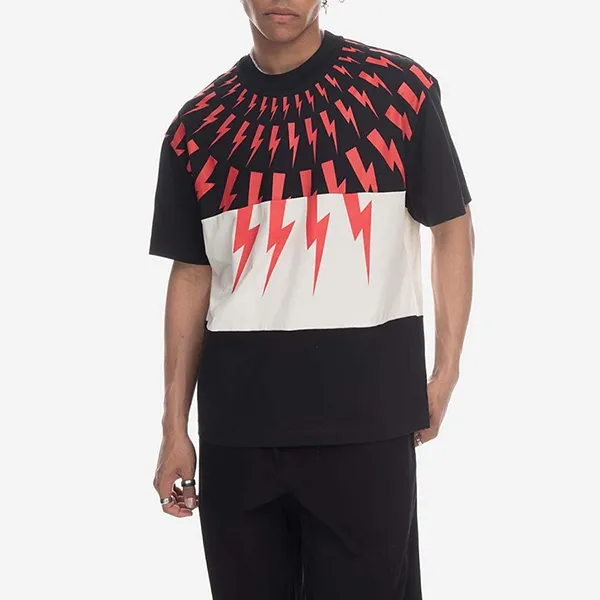 Áo Phông Nam Neil Barrett Mixed Fair Isle Thunderbolt T-Shirt Màu Đen Size XS